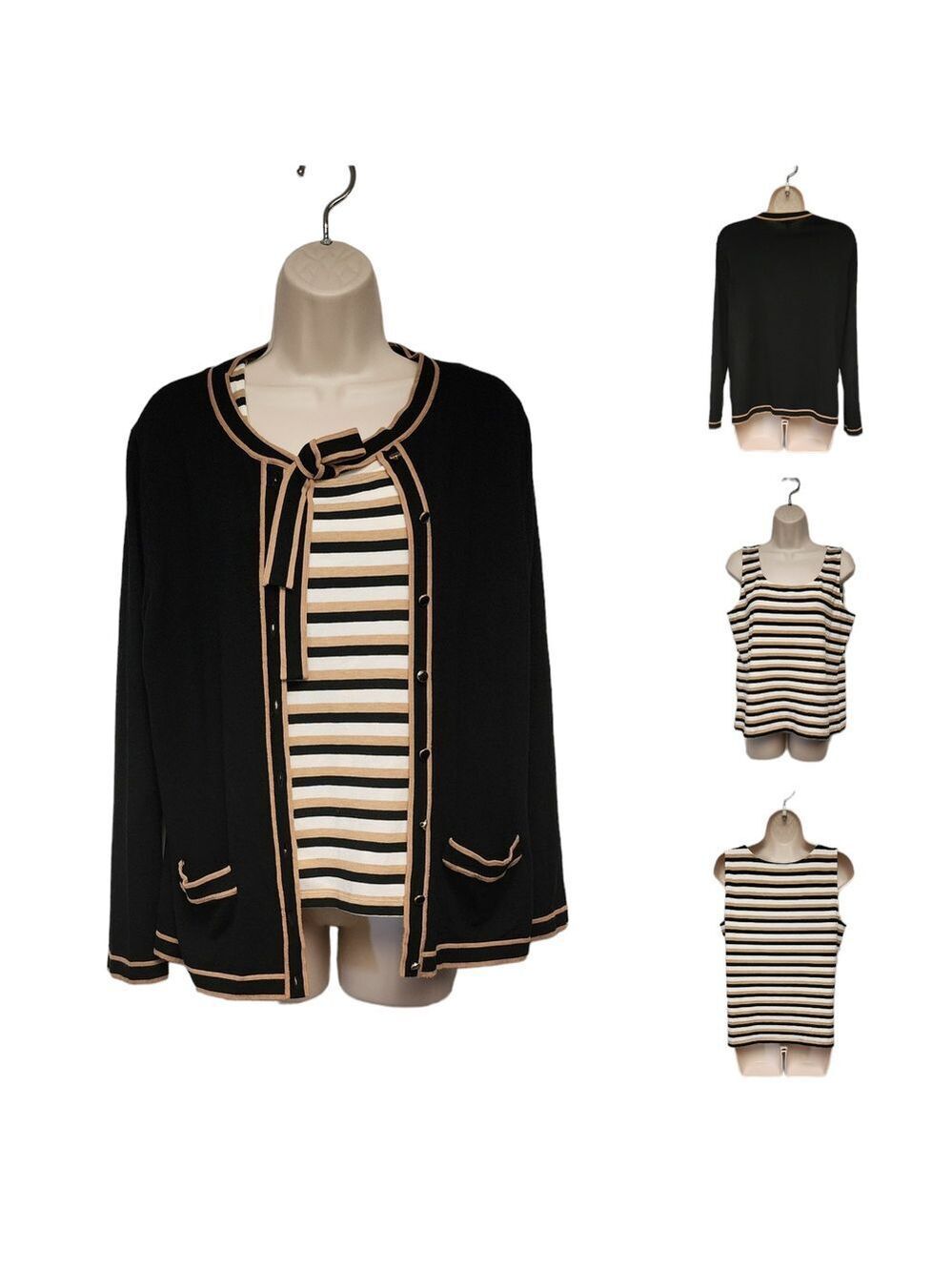 Talbots Petite LP 2PC Cardigan Sweater/ Free Top Black/ Brown
